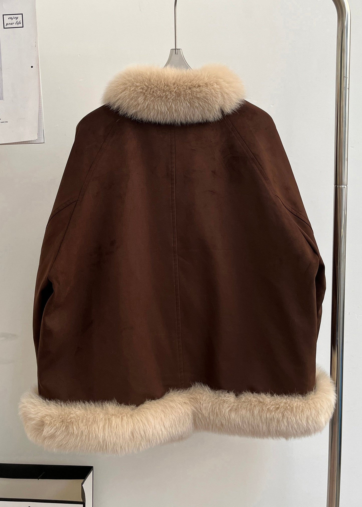 Brown Fox Collar Pockets Patchwork Duck Down Coats Winter