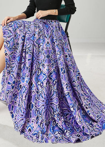 Purple Print Elastic Waist Chiffon Dance Skirts Spring