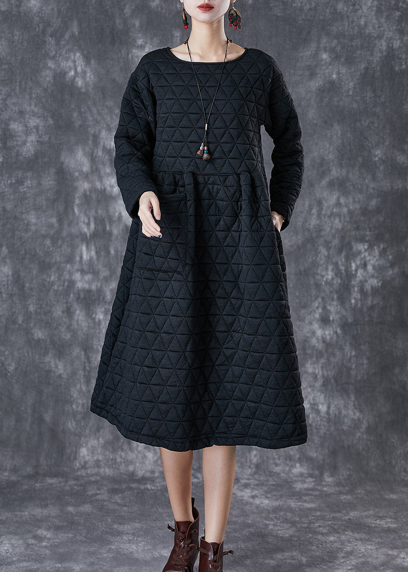 Black Thick Fine Cotton Filled Dress Winter