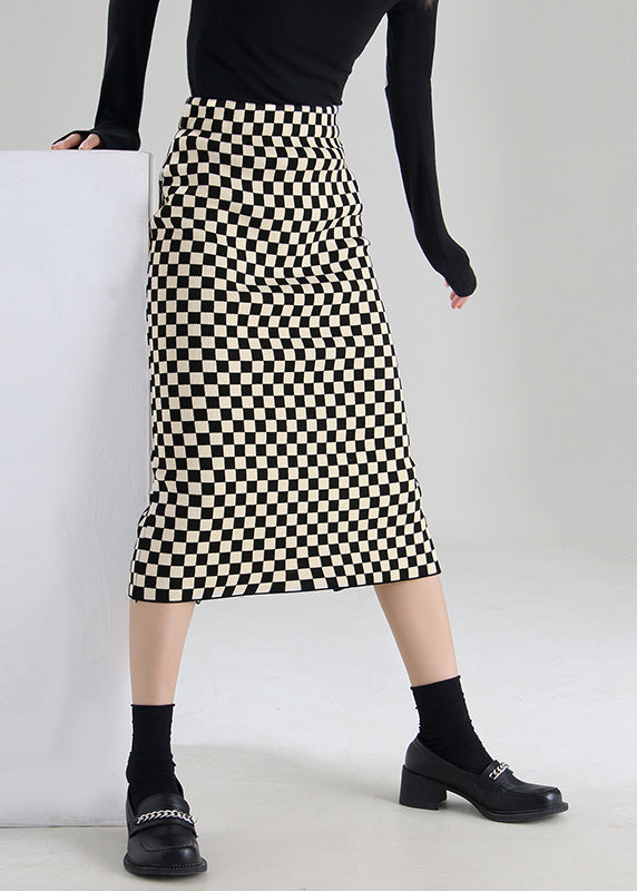Black Chocolate Plaid High Waist a Line Skirts Spring