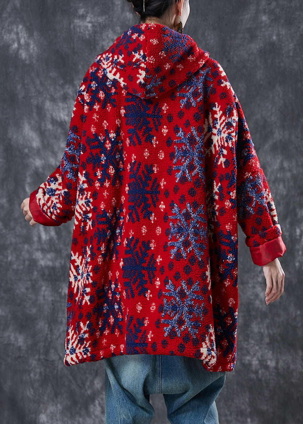 Red Oversized Print Faux Fur Teddy Coats Winter