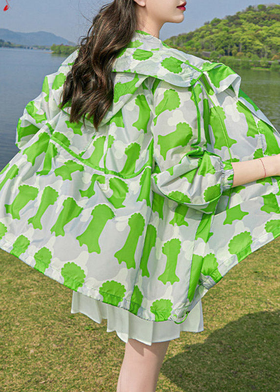 Diy Green Print Hooded Upf 50+ Coat Jacket Spring
