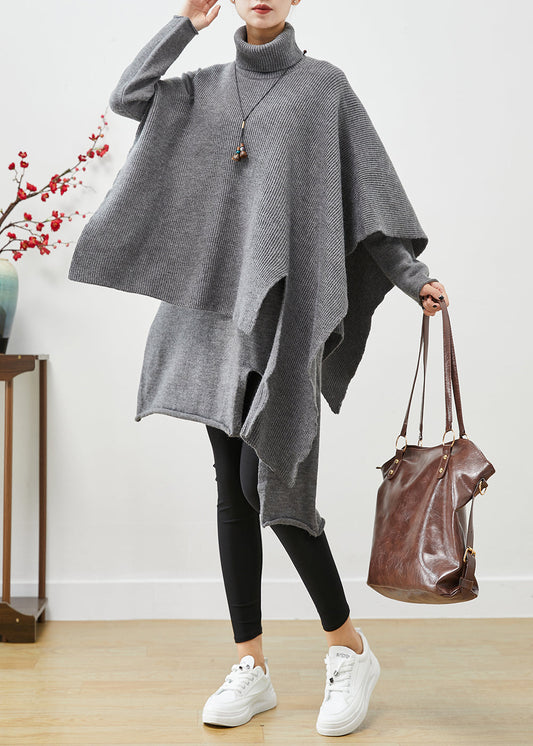Grey High Neck Asymmetrical Cotton Two Pieces Set Fall