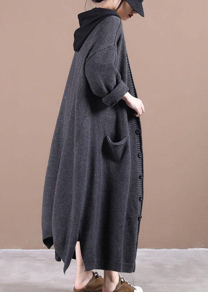 Organic Dark Grey Side Open Fall Cardigans Long Coat