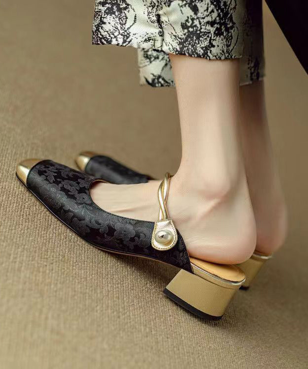 Black Print Chunky Cowhide Leather Slide Sandals