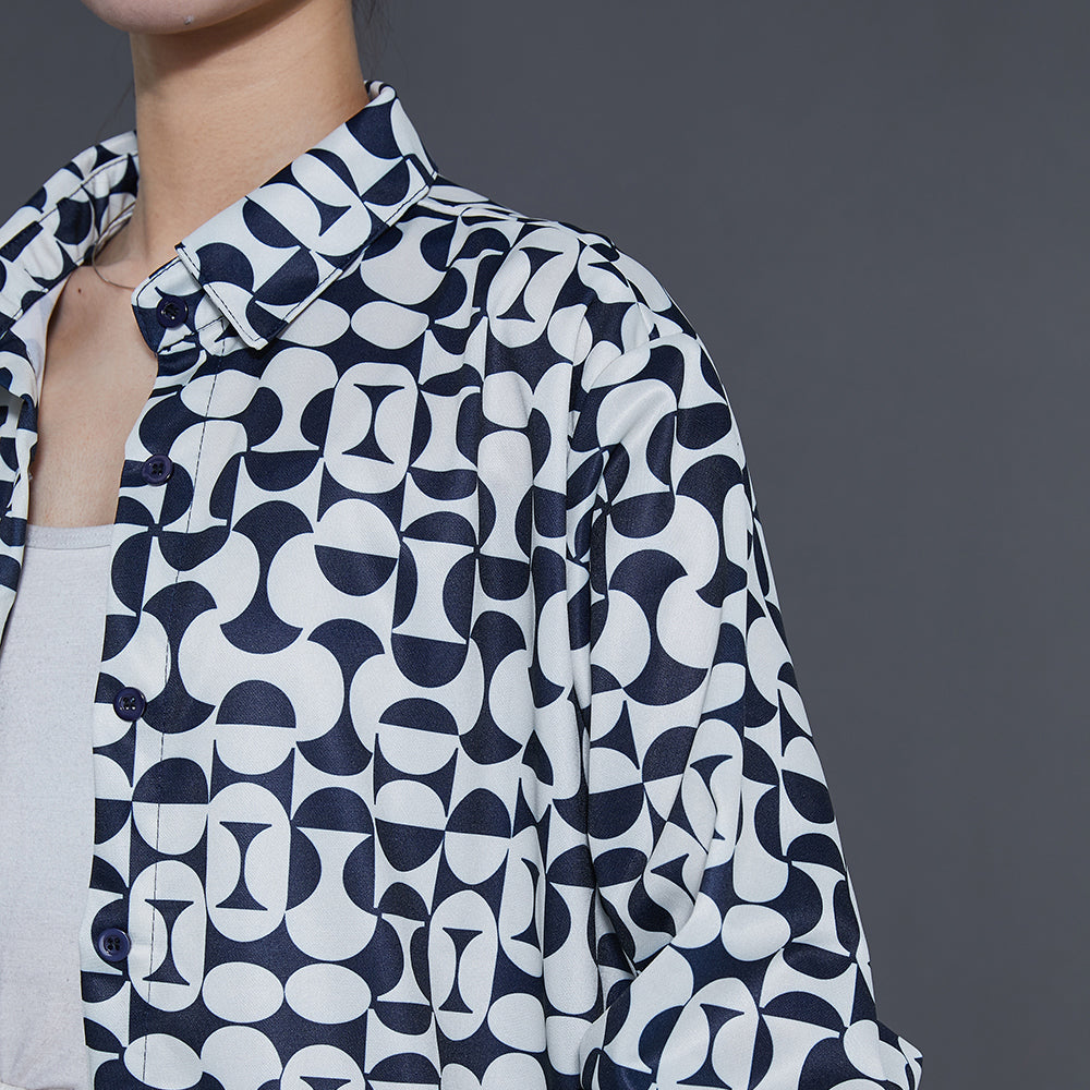 French Black Oversized Print Chiffon Shirt Tops Summer