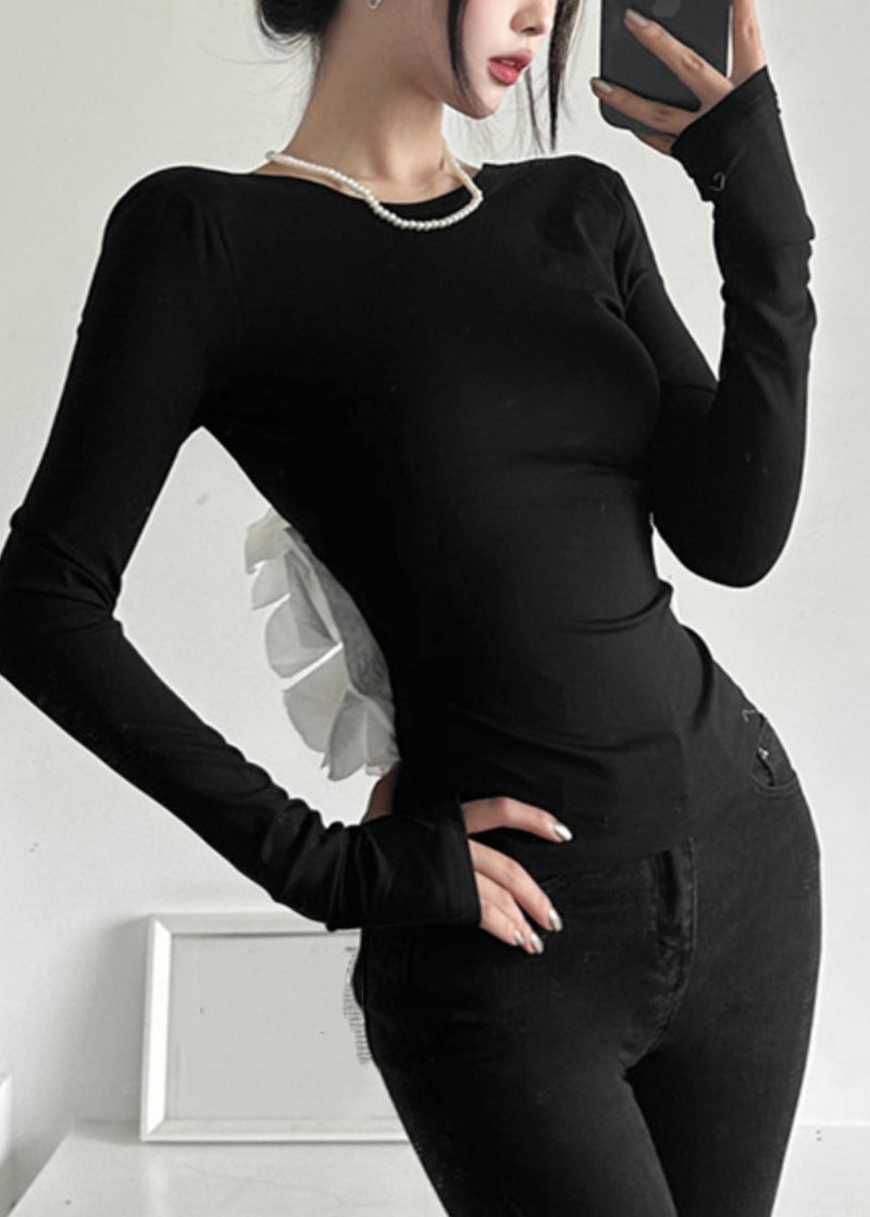 Black Patchwork Hollow Out Backless Top Fall