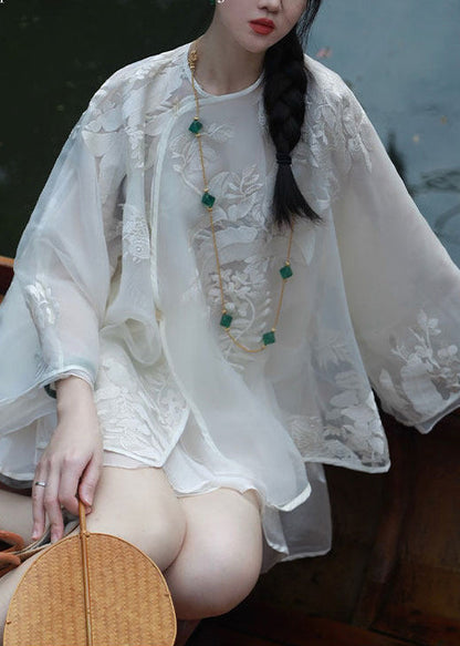 White Embroidered Organza Blouse Top Spring