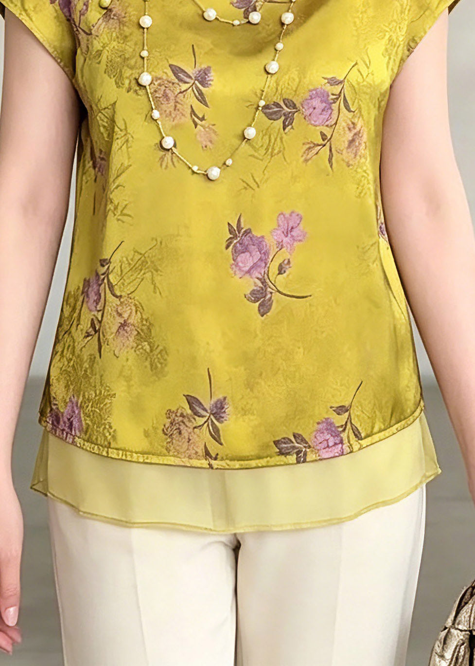 Green O-neck Print Chiffo T Shirt Summer