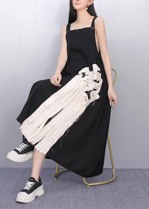 Black Tasseled Patchwork Cotton Sundress Summer