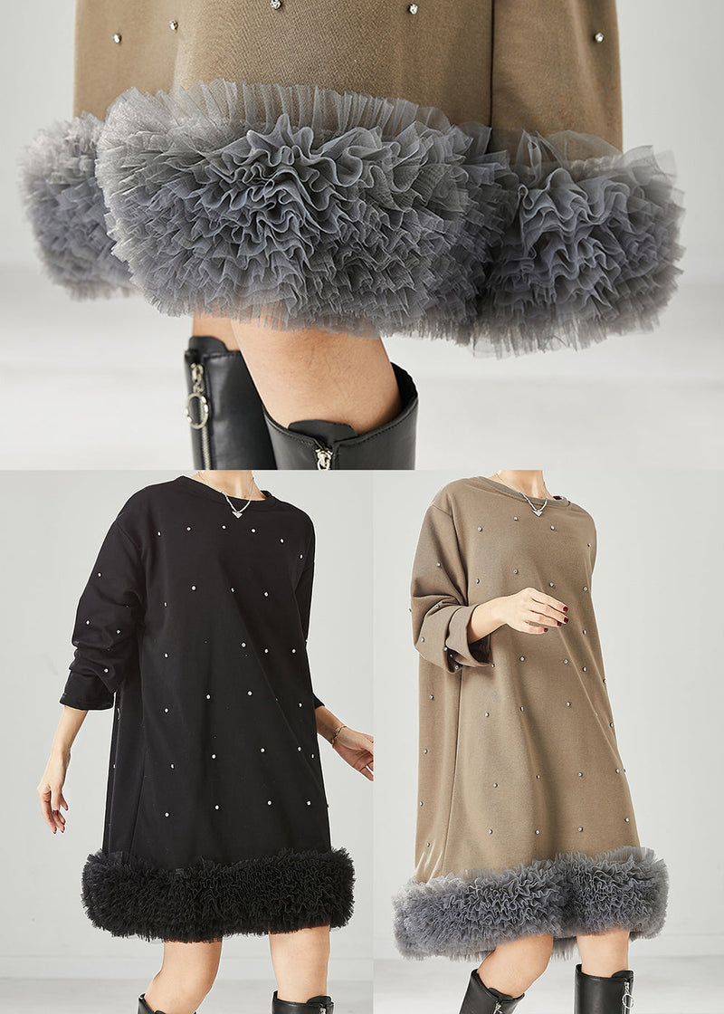 Diy Black Oversized Patchwork Ruffled Cotton Sweatshirt Dress Spring