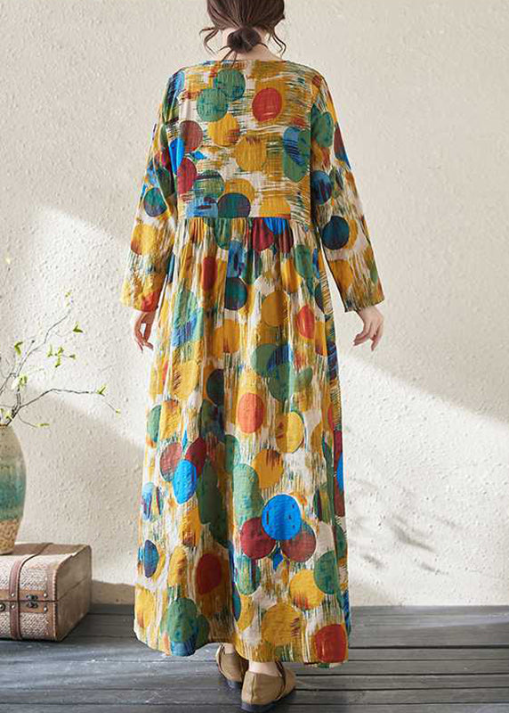 Yellow Patchwor Print Vacation Dresses Long Sleeve