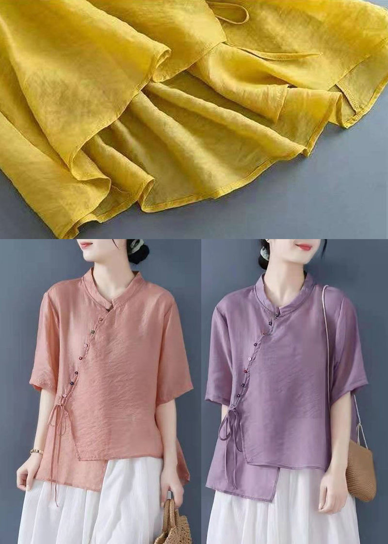 Pink Tie Waist Blouse Tops Half Sleeve