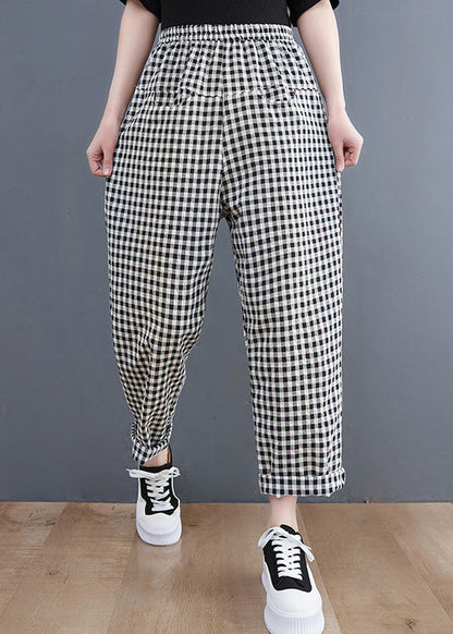 Black Plaid Pockets Harem Pants Spring