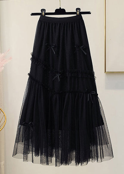 New Apricot Elastic Waist Tulle Pleated Skirt