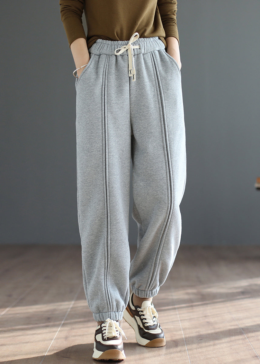 Grey Patchwork Warm Fleece Sweatshirt Pants Spring