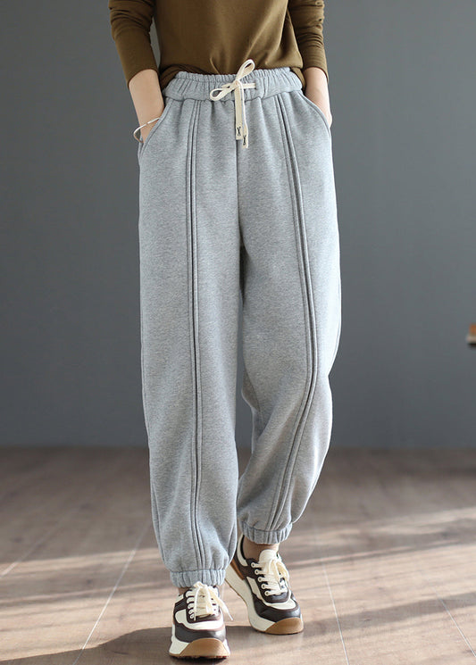 Grey Patchwork Warm Fleece Sweatshirt Pants Spring