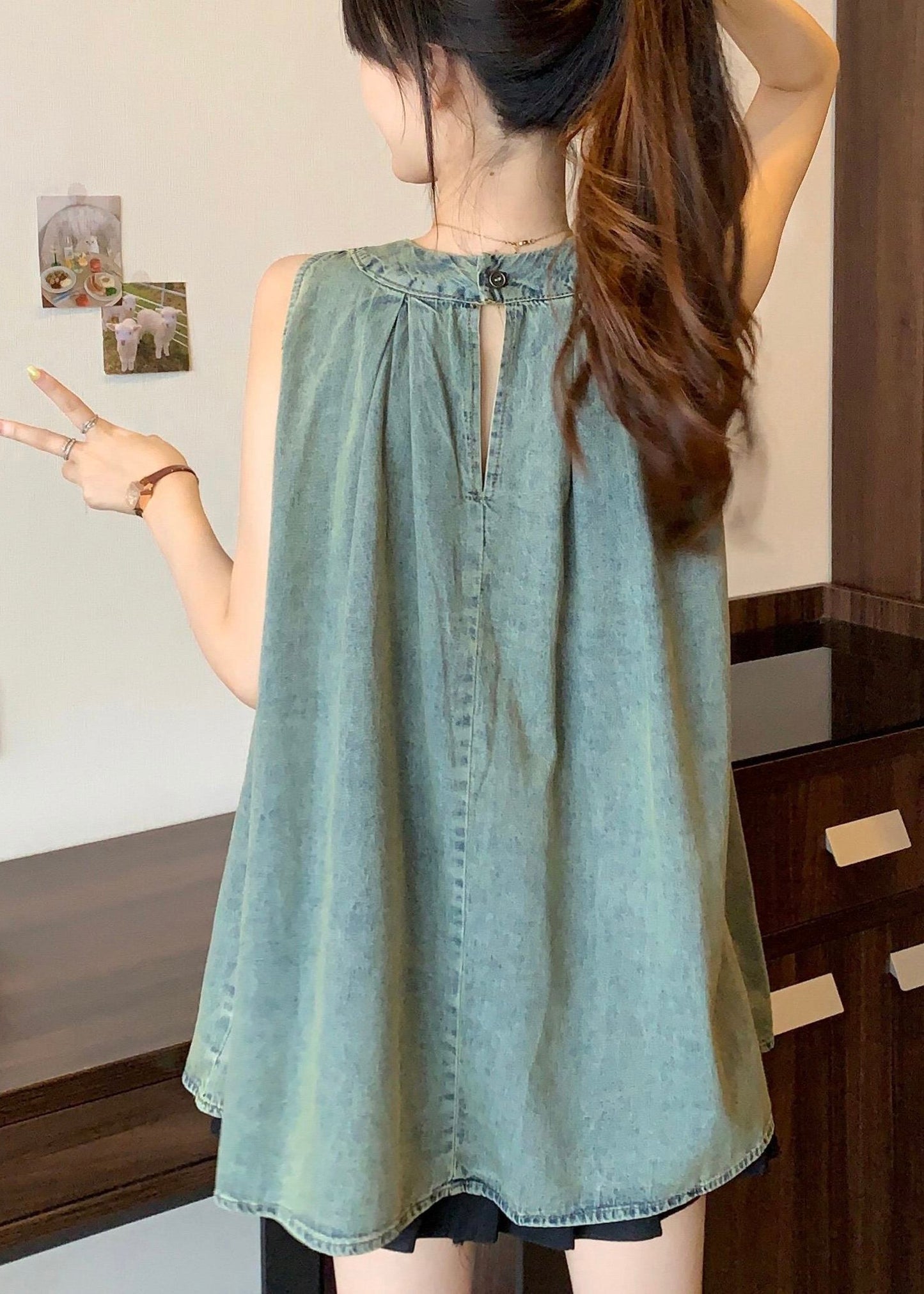 Italian Blue Oversized Denim Tanks Sleeveless