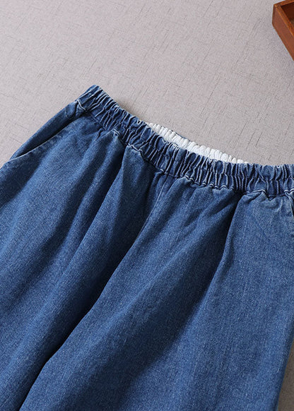 Blue Embroideried Denim Pants Spring
