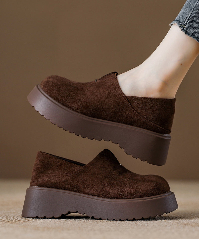 Brown Suede Splicing Comfy Loafers