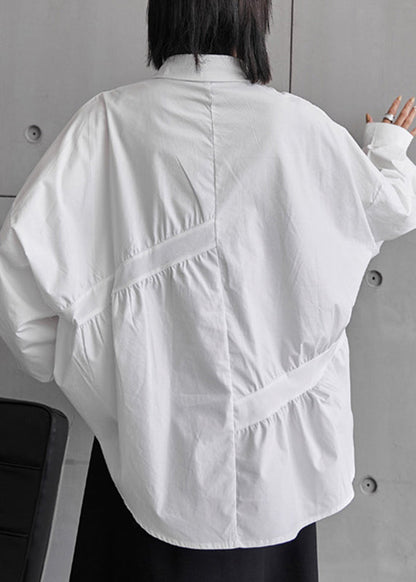 White Peter Pan Collar Low High Design Cotton Shirt Long Sleeve