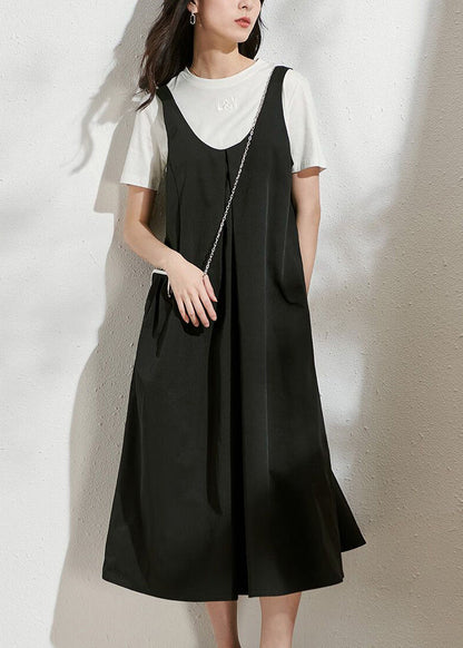 Black U Neck Patchwork Long Dress Summer