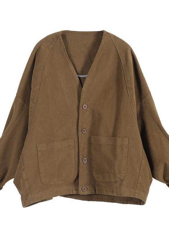 V Neck Fine Spring Coat Chocolate Daily Coats