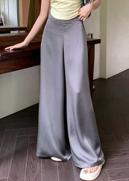 Grey Thin Silk Summer Wide Leg Pants High Waist