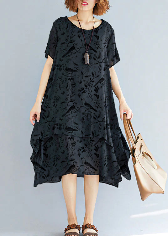 Vivid Brown Necklace Linen-cotton Tunics for Fabrics O Neck Asymmetric Oversized Summer Dress