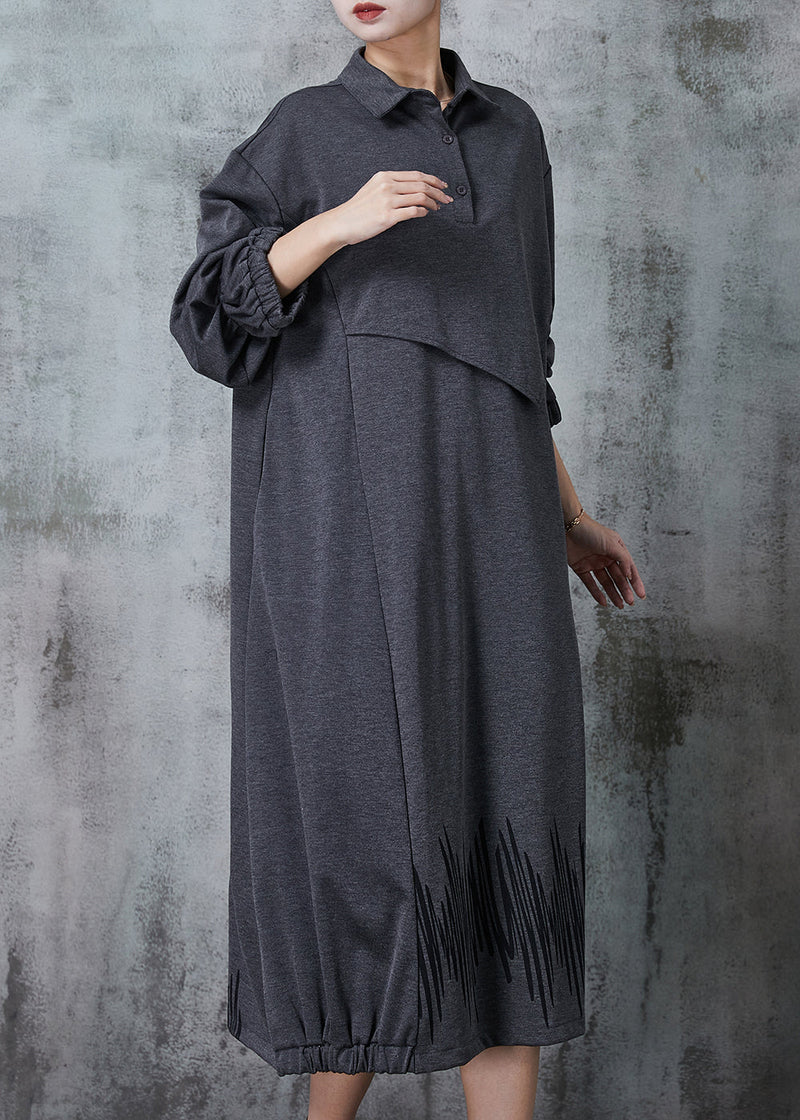 Grey Peter Pan Collar Patchwork Cotton Maxi Dresses Spring