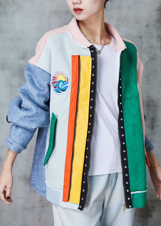 Original Design Colorblock Oversized Patchwork Leather and Fur Jackets Winter