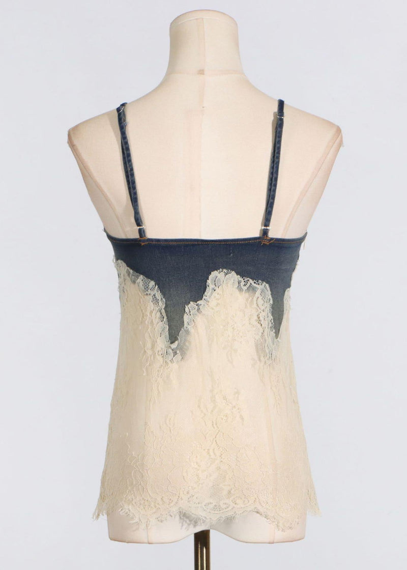 Navy Lace Patchwork Denim Vests and Skirts Two Pieces Set Summer