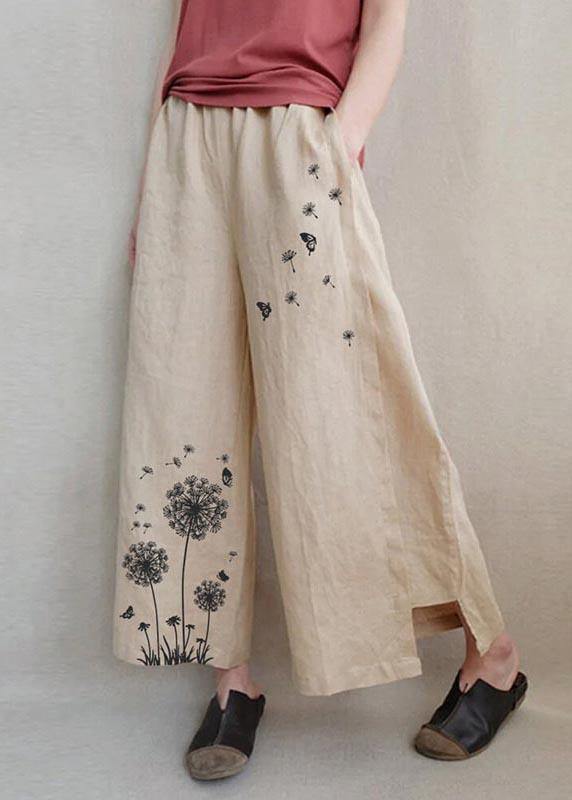 Blue Dandelion Wide Leg Linen Pants Summer Cotton Outfits