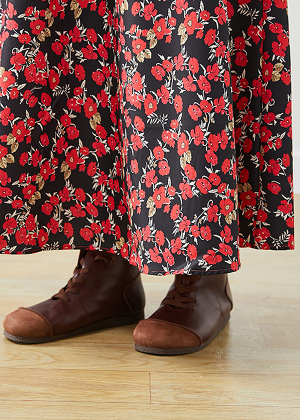 Modern Red Print Exra Large Hem Cotton Skirts Fall