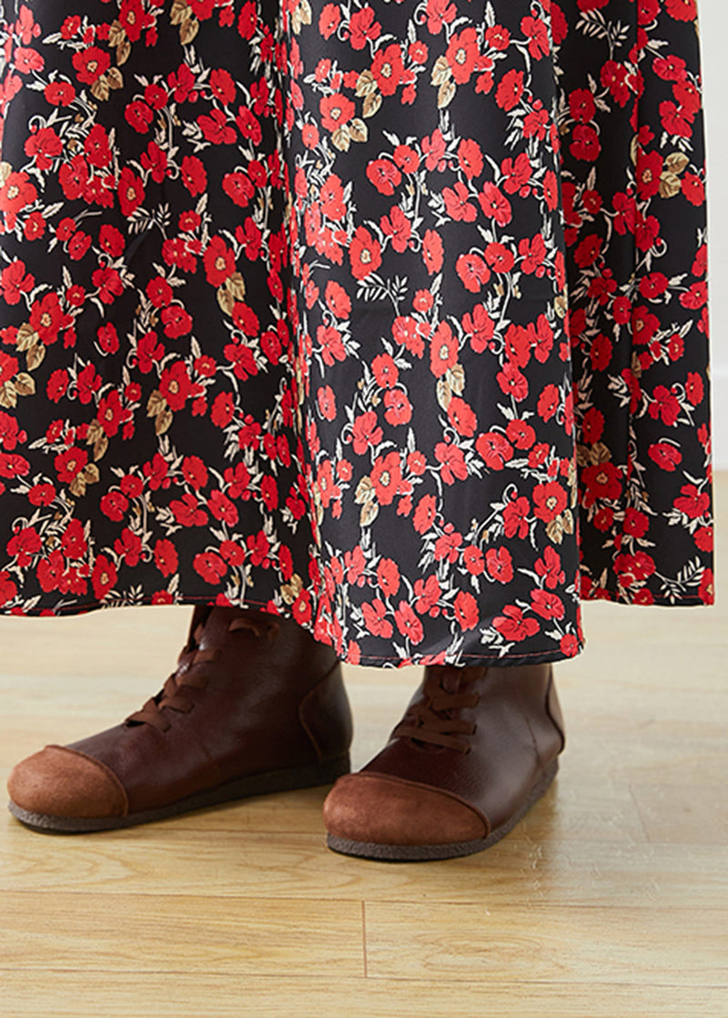 Modern Red Print Exra Large Hem Cotton Skirts Fall