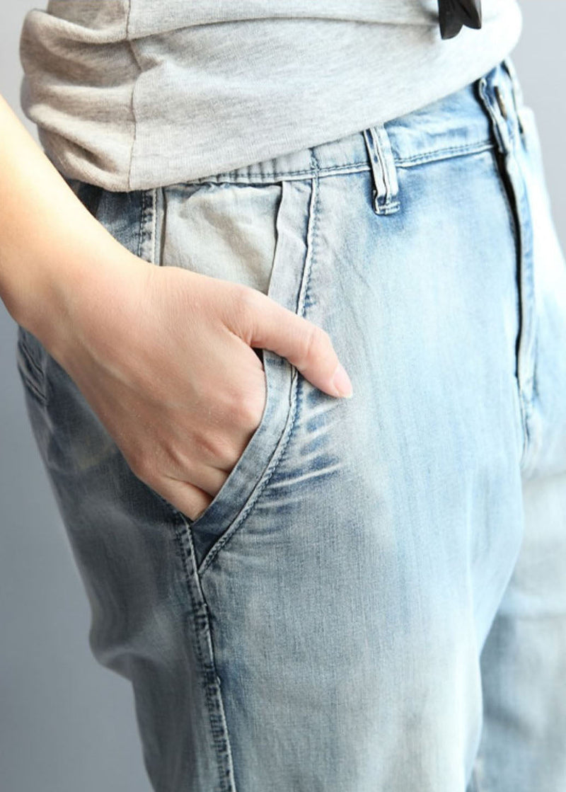 Light Blue High Waist Cotton Denim Pants Fall