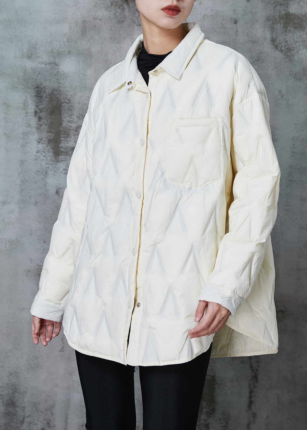 White Oversized Pocket Fine Cotton Filled Coat Winter