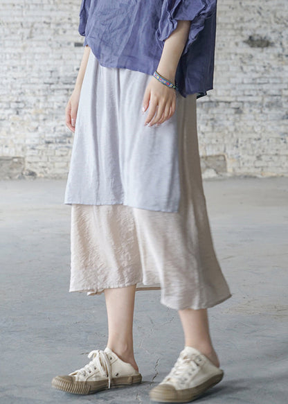 Brief Light Blue Elastic Waist Pocket Patchwork Skirt Spring
