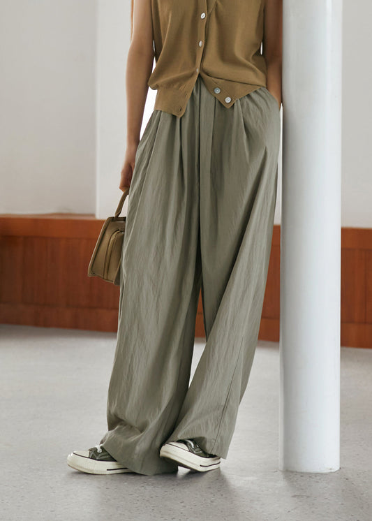 Grey Elastic Waist Pockets Wide Leg Pants Summer