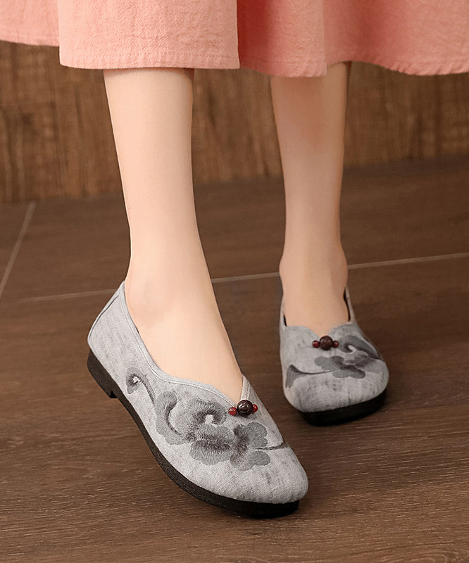 Grey Flats Comfy Cotton Fabric Embroideried Flat Feet Shoes