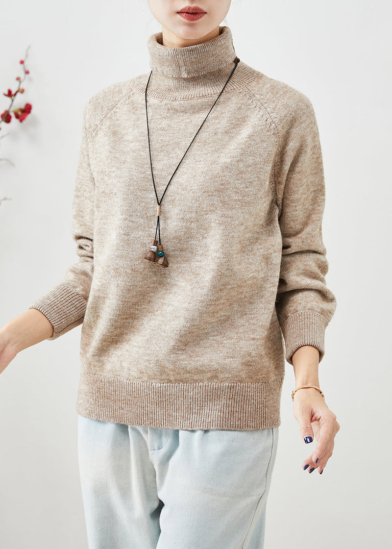 Khaki Turtle Neck Silm Fit Knit Short Sweater Winter