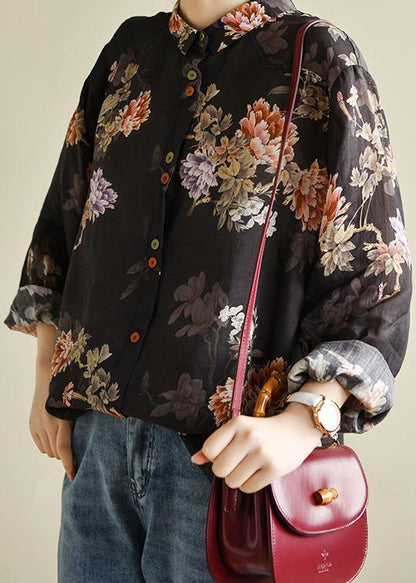 Handmade Chocolate Print Linen Top