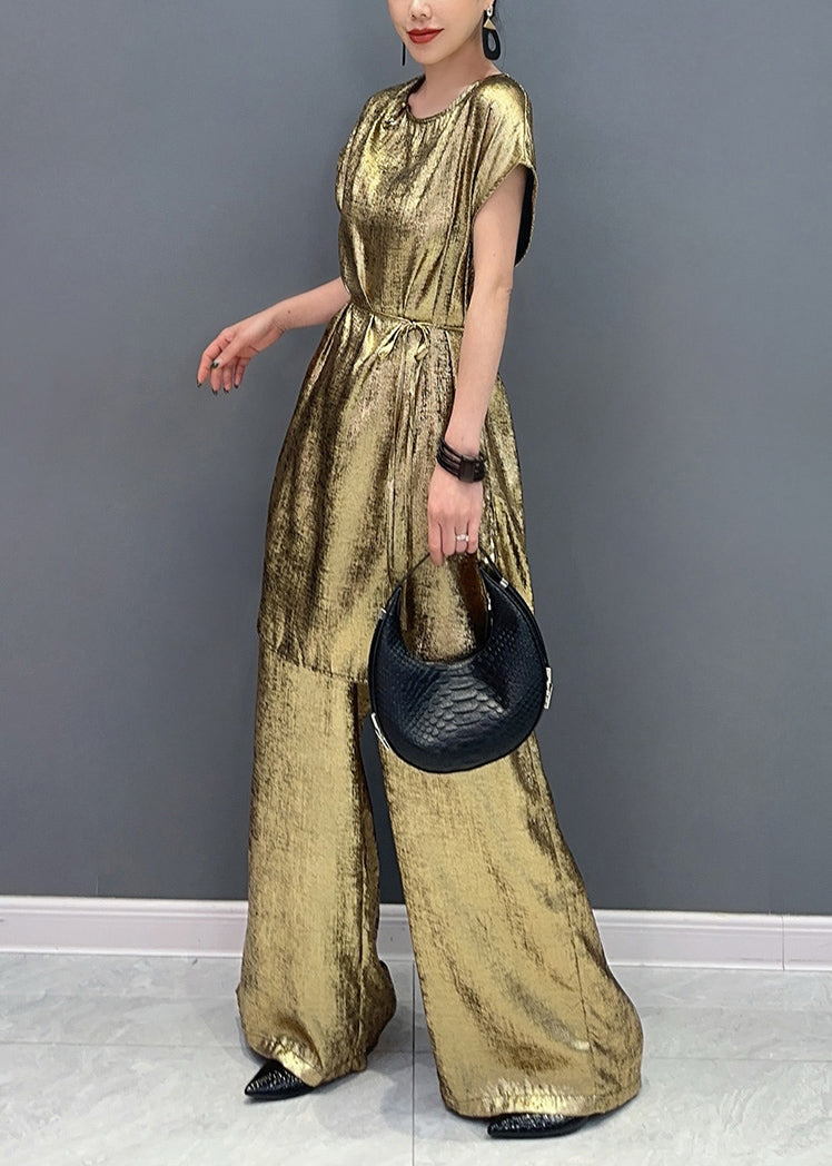 Summer New Gold Short Sleeved Top and Pants Two Piece Set