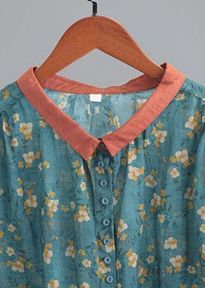 Classy Blue Tops and Orange Pants Linen Two Pieces Set Summer