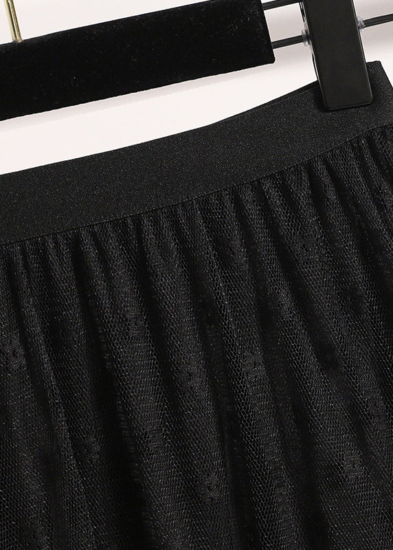 Black Ruffled Lace a Line Skirts Fall