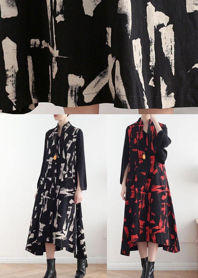 Classy Mulberry Print Peter Pan Collar Button Waistcoat Long Dress Fall Cotton Dress