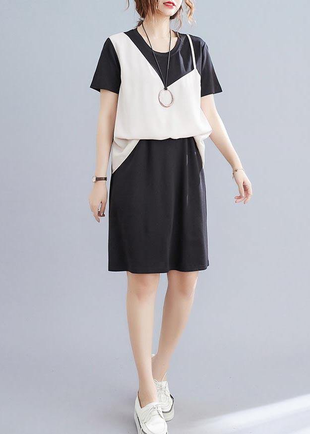Organic Black Patchwork Beige Summer Chiffon Dress