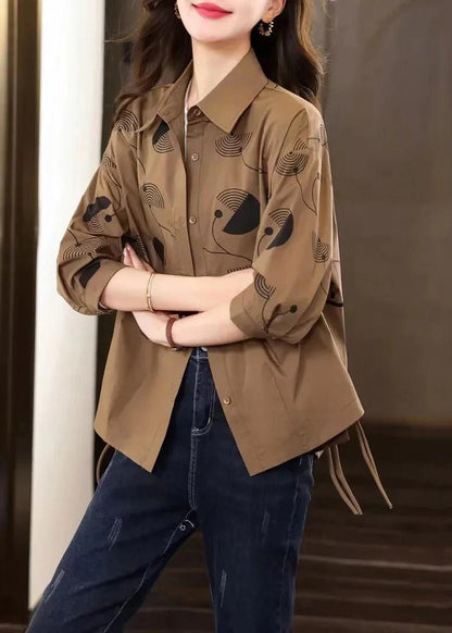Diy Coffee Peter Pan Collar Print Chinese Button Cotton Coat Fall