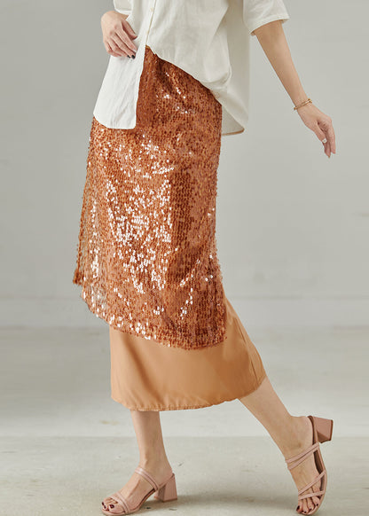 Art Brown Sequins Asymmetrical Design Two-piece Set Spring