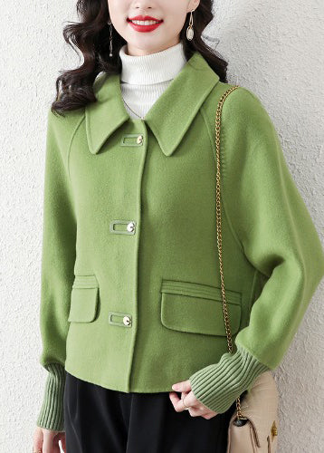 Grass Green Peter Pan Collar Woolen Jacket Spring